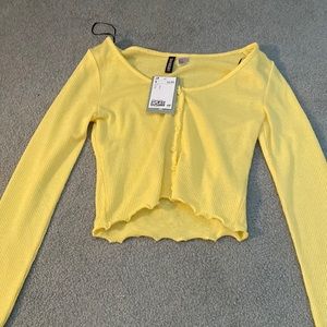 H&M long mesh sleeve top, bright yellow